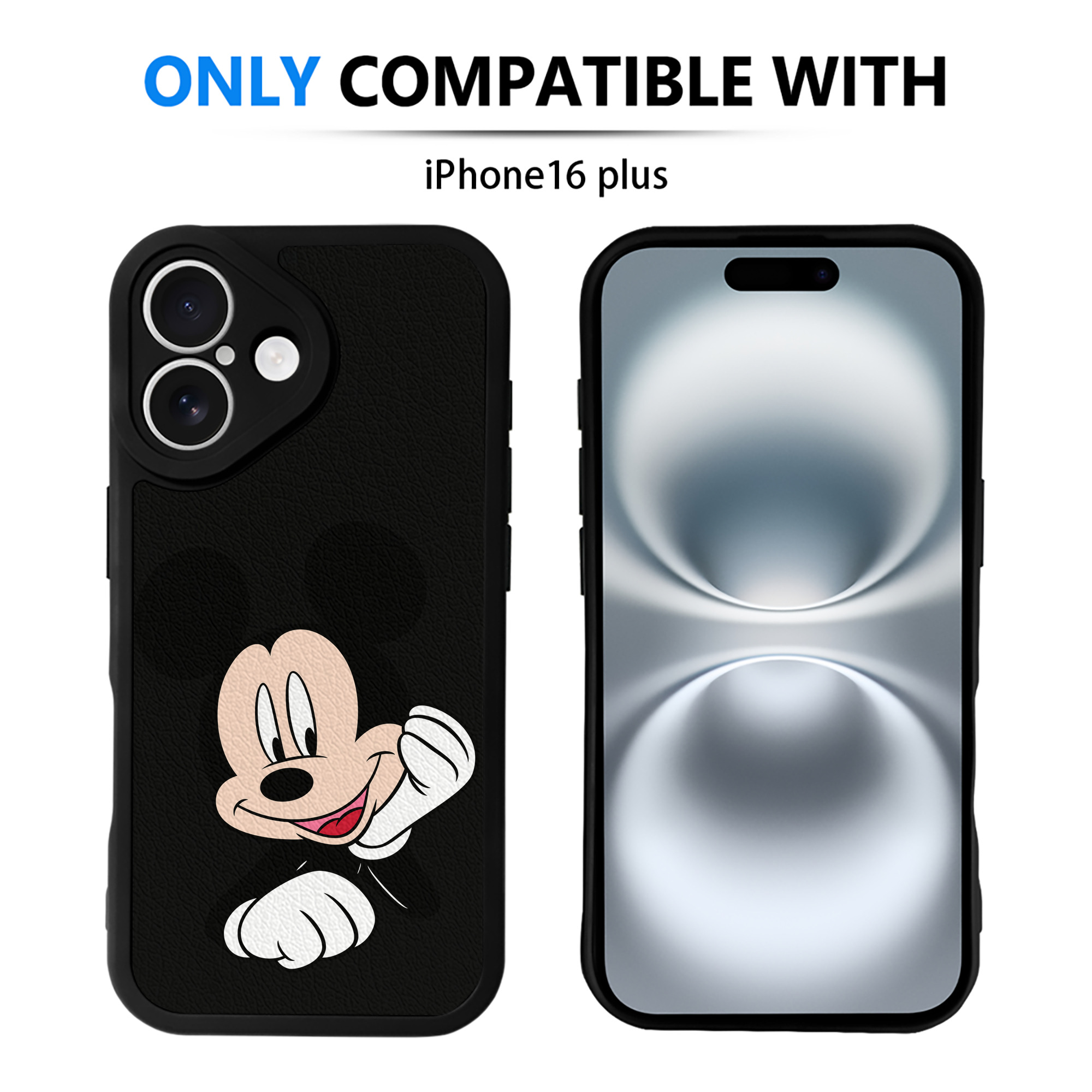 （画像用） ミッキーマウス Mickey Mouse 【iPhone 16シリーズ対応】シリコンスマホケース（レザー調） 材質：シリコン
